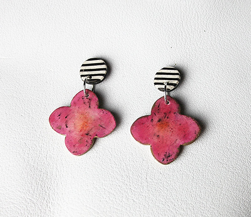 Pink Quatrefoil Statement Earrings