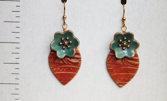 Turquoise Bloom on Red - Earrings