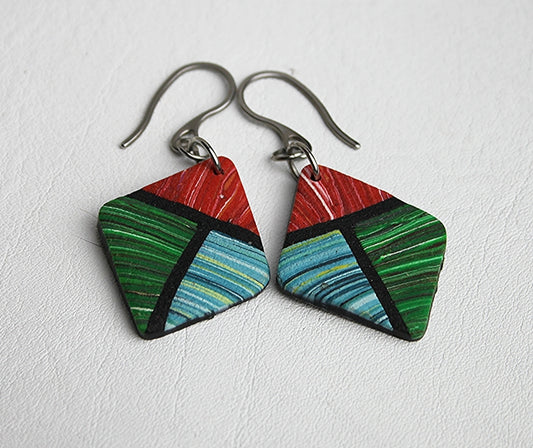 Tri Color Stripy Diamond Earrings