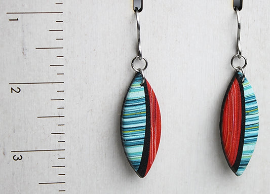 Turquoise and Red Stripy Marquise Earrings