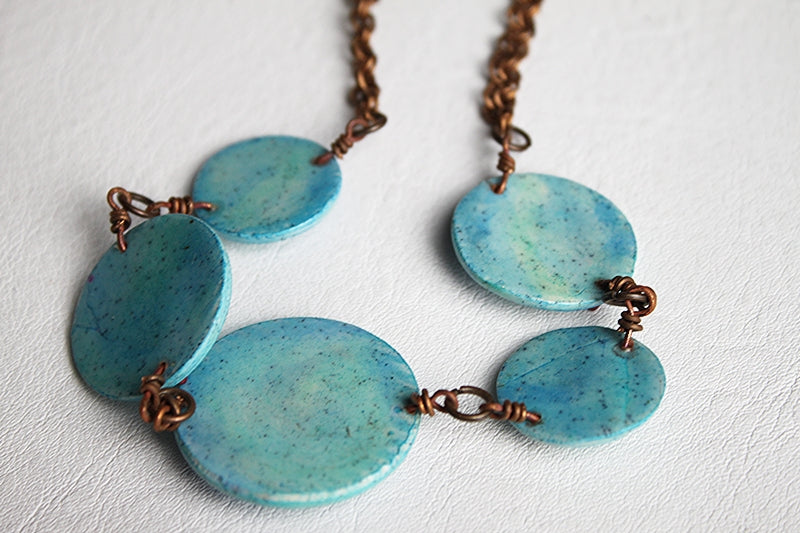 Rustic Turquoise Disc Statement Necklace