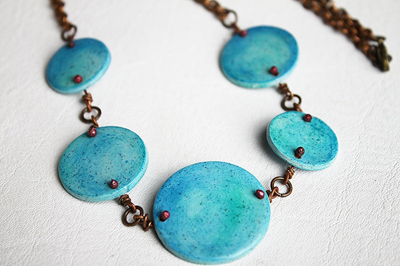 Rustic Turquoise Disc Statement Necklace