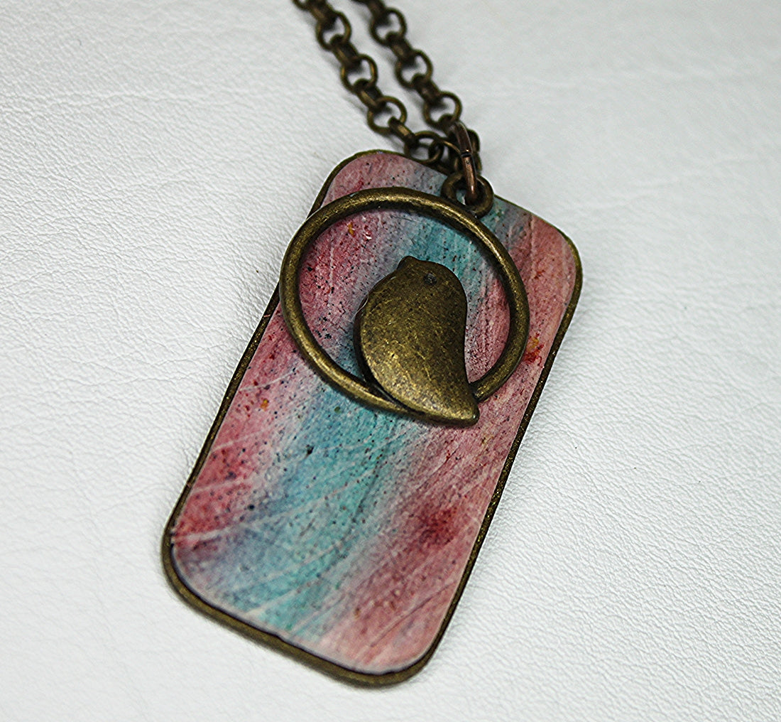 Autumnal Stripes with Birdie Pendant Necklace