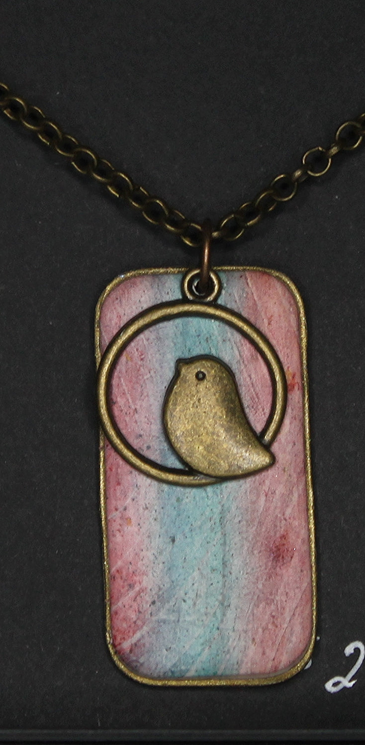 Autumnal Stripes with Birdie Pendant Necklace
