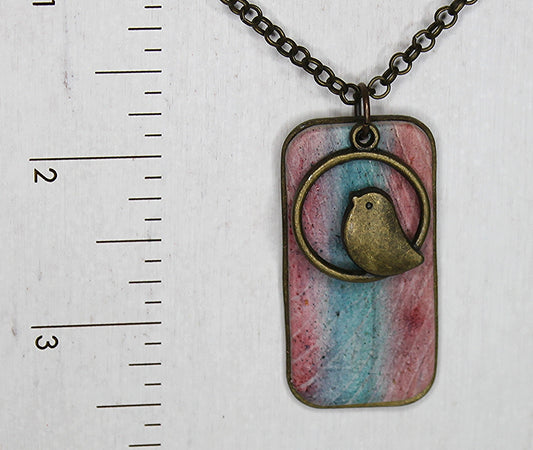 Autumnal Stripes with Birdie Pendant Necklace