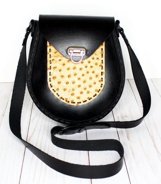 Black with Yellow Ostrich Leather Purse