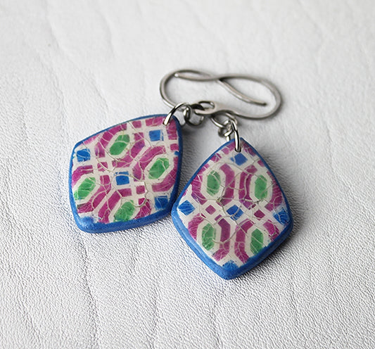 Crackle Glaze Diamond Tile Earrings