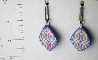 Crackle Glaze Diamond Tile Earrings