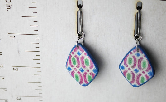 Crackle Glaze Diamond Tile Earrings