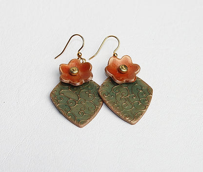 Faux Enamel Flower Drop Turquoise Earrings