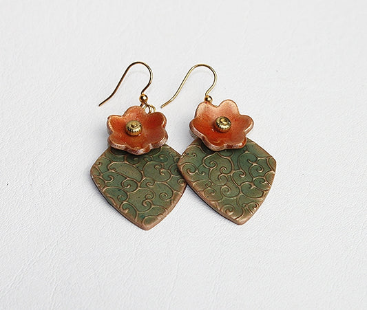 Faux Enamel Flower Drop Turquoise Earrings