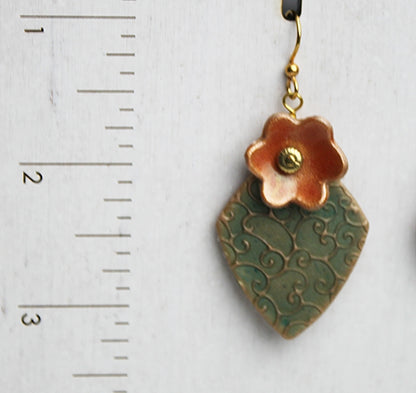 Faux Enamel Flower Drop Turquoise Earrings