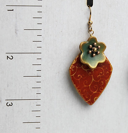 Faux Enamel Flower Red Drop Earrings