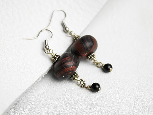 Faux Burl Wood Drop Earrings