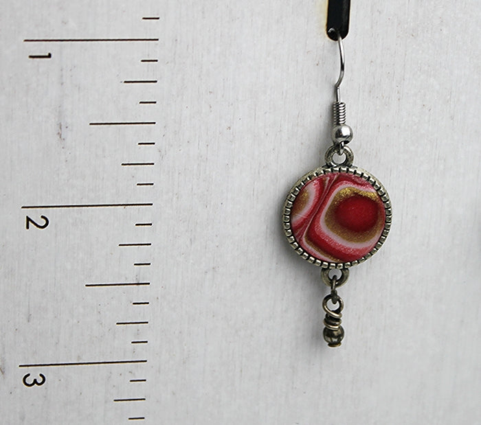 Red Pink Gold Mokume Gane Circle Earrings