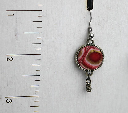 Red Pink Gold Mokume Gane Circle Earrings