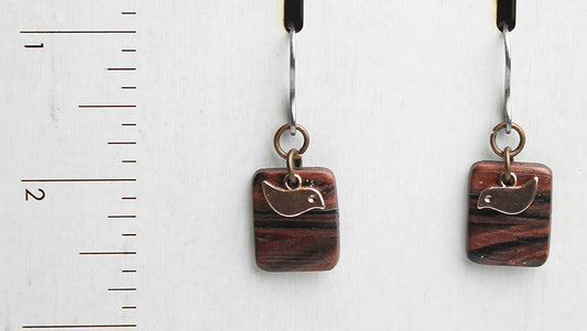 Faux Wood Earrings with Bird Charm