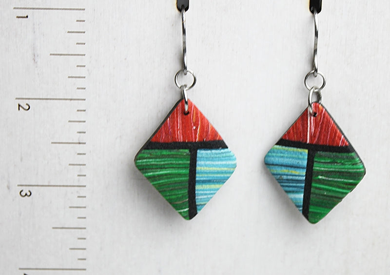 Tri Color Stripy Diamond Earrings