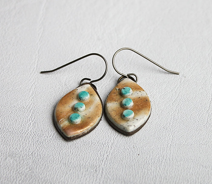 Three Button and Copper Marquise Earrings
