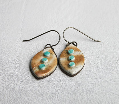 Three Button and Copper Marquise Earrings