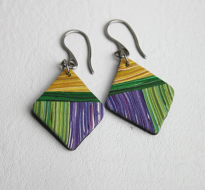 Tri Color Stripy Diamond Earrings