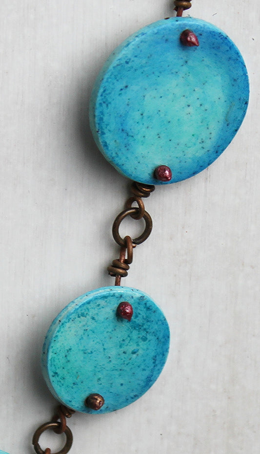 Rustic Turquoise Disc Statement Necklace