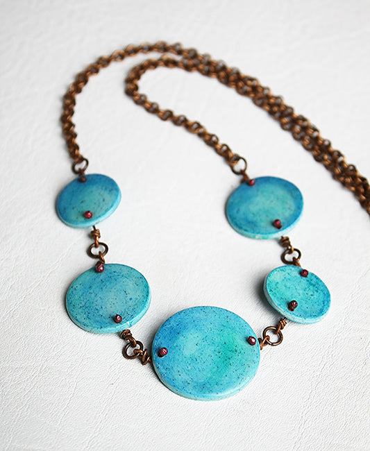 Rustic Turquoise Disc Statement Necklace