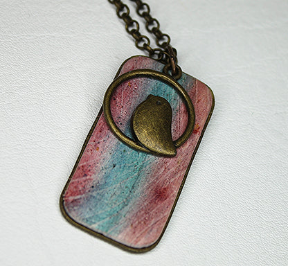 Autumnal Stripes with Birdie Pendant Necklace