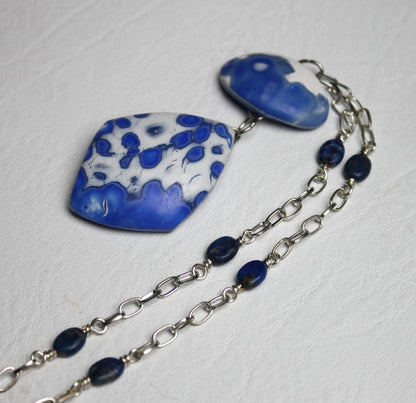 Veiled Blue Duo  Pendant Necklace