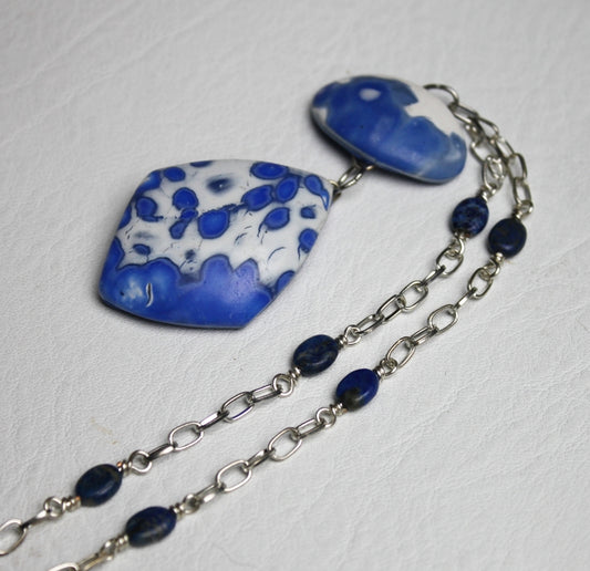 Veiled Blue Duo  Pendant Necklace